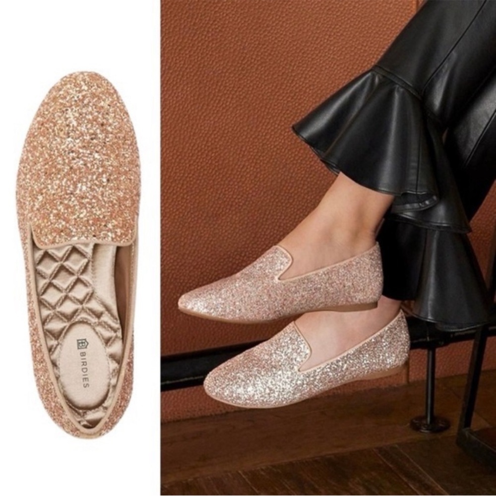 Birdies_Rose Gold Glitter Slip-On Loafers_7.5